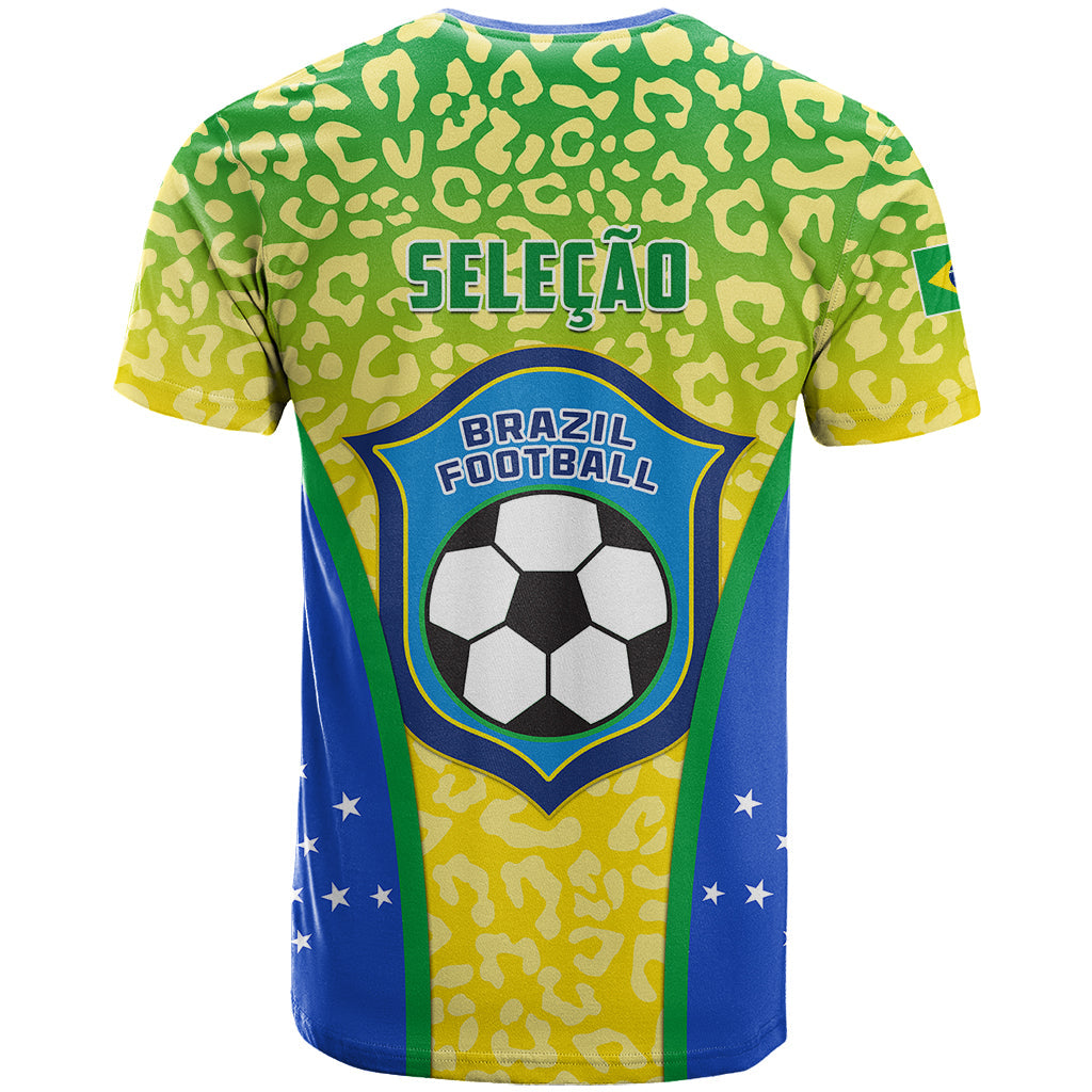 Brazil Football T-Shirt Brasil Leopard Pattern Graphic Tee