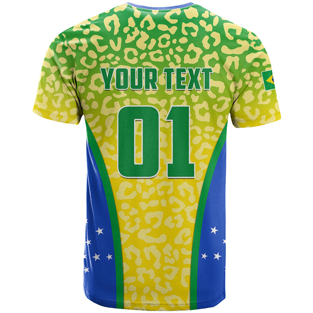 Personalised Brazil Football T-Shirt Brasil Leopard Pattern Graphic Tee
