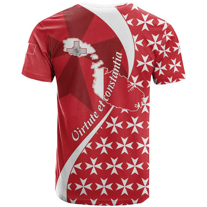 Malta T-Shirt Virtute et constantia Maltese Cross Pattern Graphic Tee