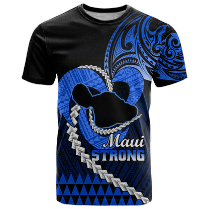 Personalised Hawaii T-Shirt Maui Be Strong Kakau Blue Version Graphic Tee