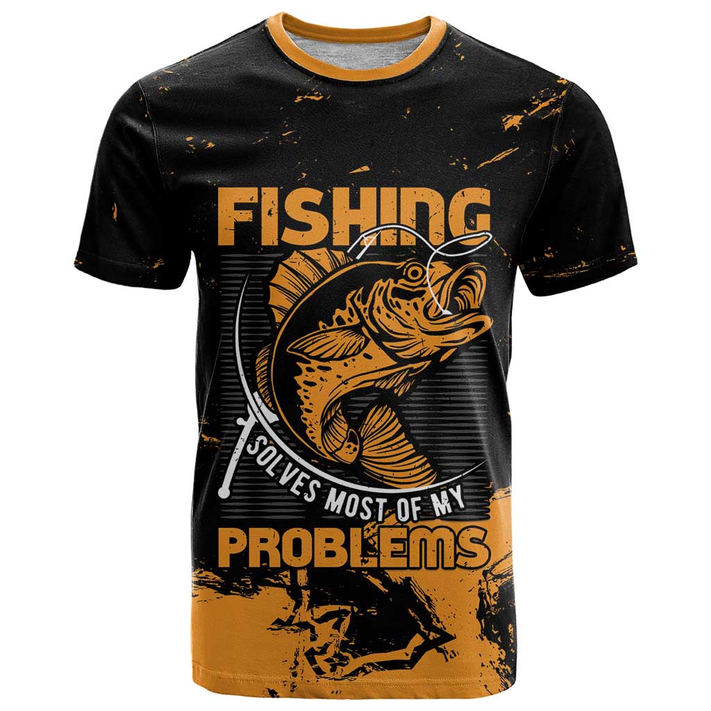 Personalized Fishing T-Shirt Fishing Solves Most Problems Grunge Style Graphic Tee