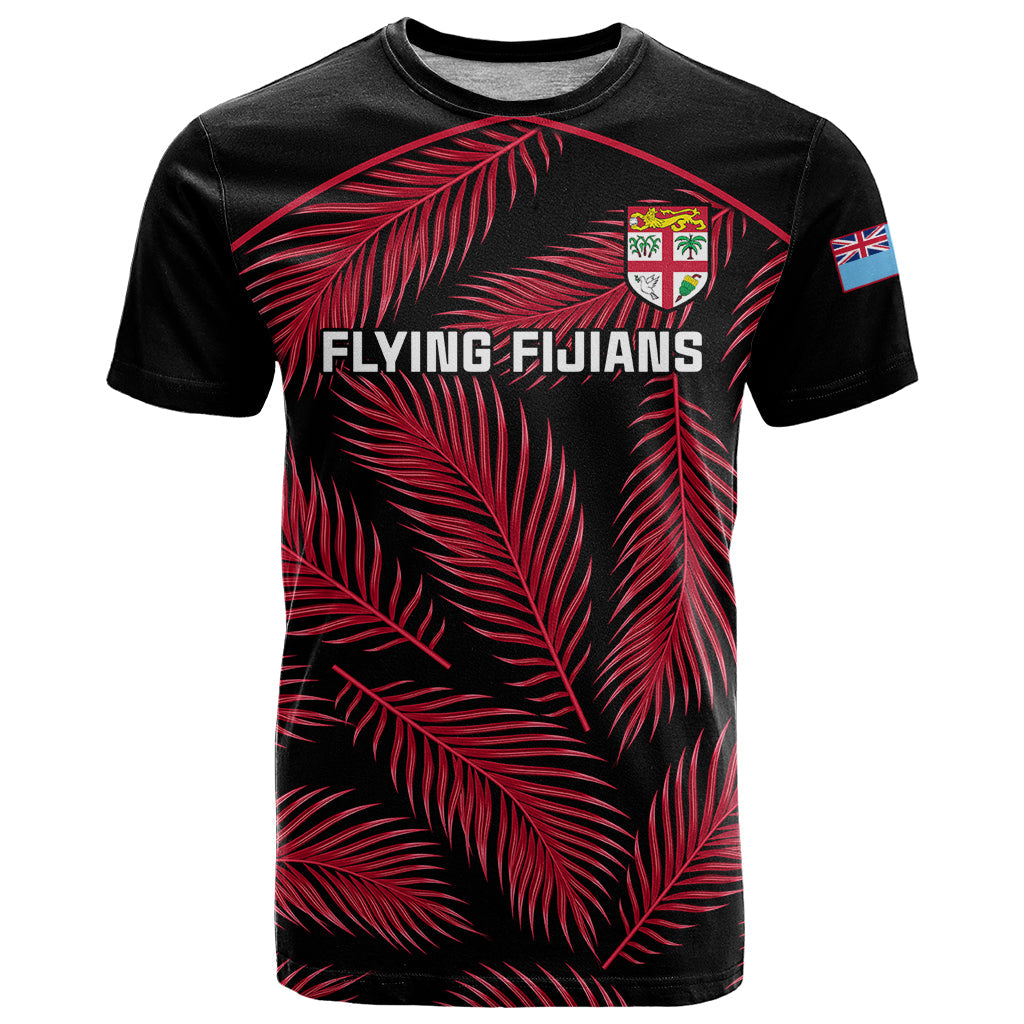 Custom Fiji Rugby T-Shirt Flying Fijians Red Palm Tree Version Graphic Tee