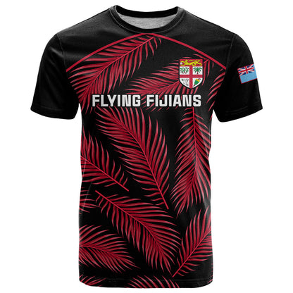 Custom Fiji Rugby T-Shirt Flying Fijians Red Palm Tree Version Graphic Tee