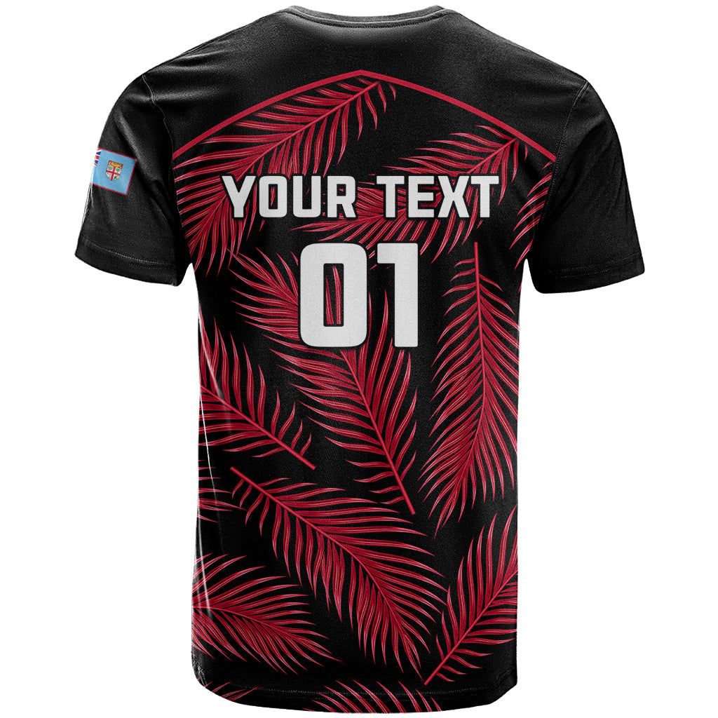 Custom Fiji Rugby T-Shirt Flying Fijians Red Palm Tree Version Graphic Tee