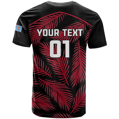 Custom Fiji Rugby T-Shirt Flying Fijians Red Palm Tree Version Graphic Tee
