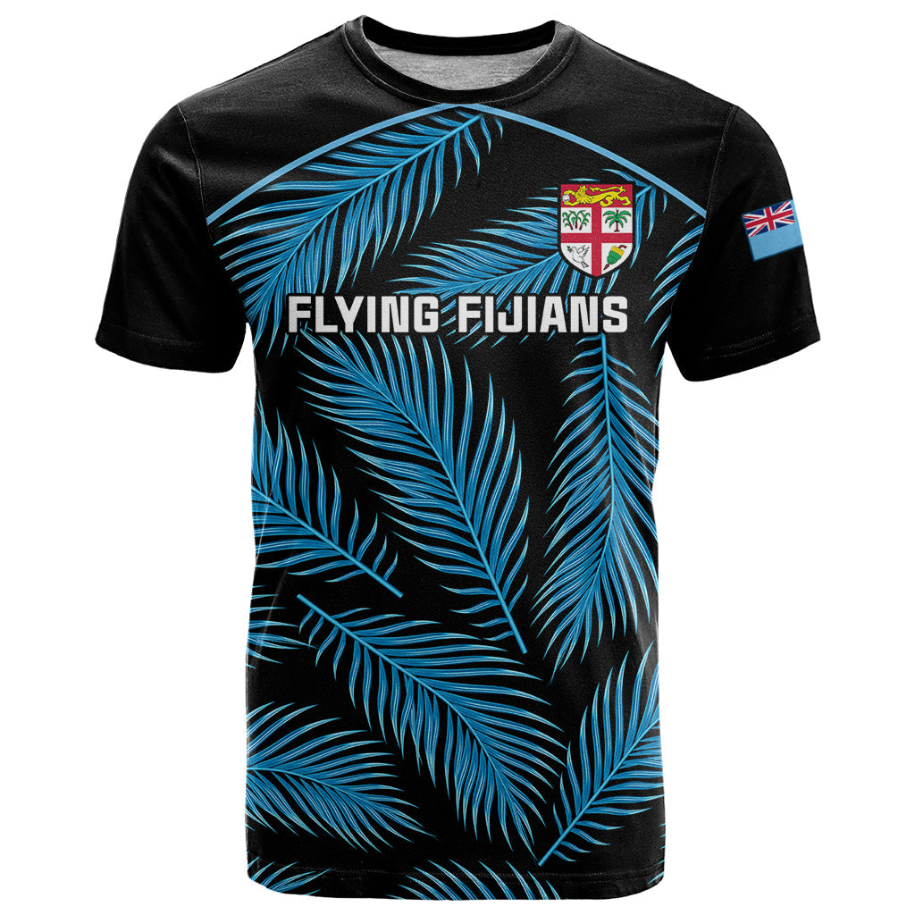 Custom Fiji Rugby T-Shirt Flying Fijians Blue Palm Tree Version Graphic Tee
