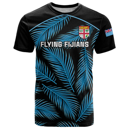 Custom Fiji Rugby T-Shirt Flying Fijians Blue Palm Tree Version Graphic Tee