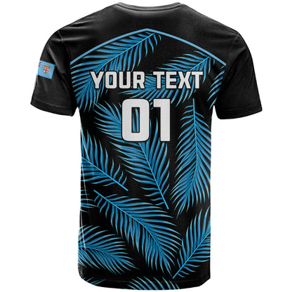 Custom Fiji Rugby T-Shirt Flying Fijians Blue Palm Tree Version Graphic Tee
