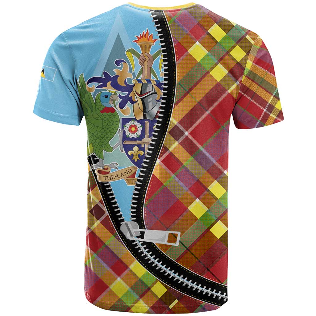 Saint Lucia Creole Day T-Shirt Madras Pattern Zipper Stylized Graphic Tee