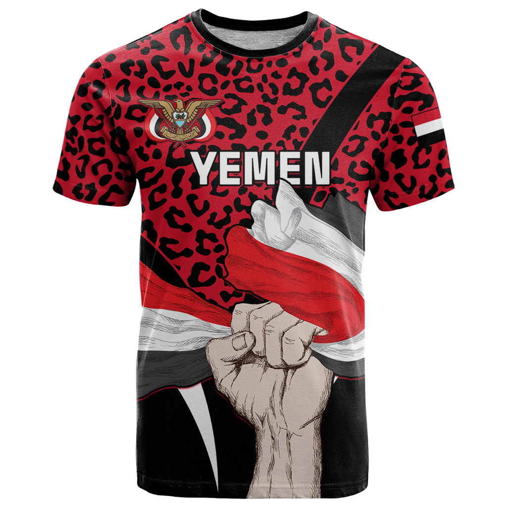 Personalised Yemen Independence Day T-Shirt Yemeni Coat Of Arms Leopard Pattern Graphic Tee