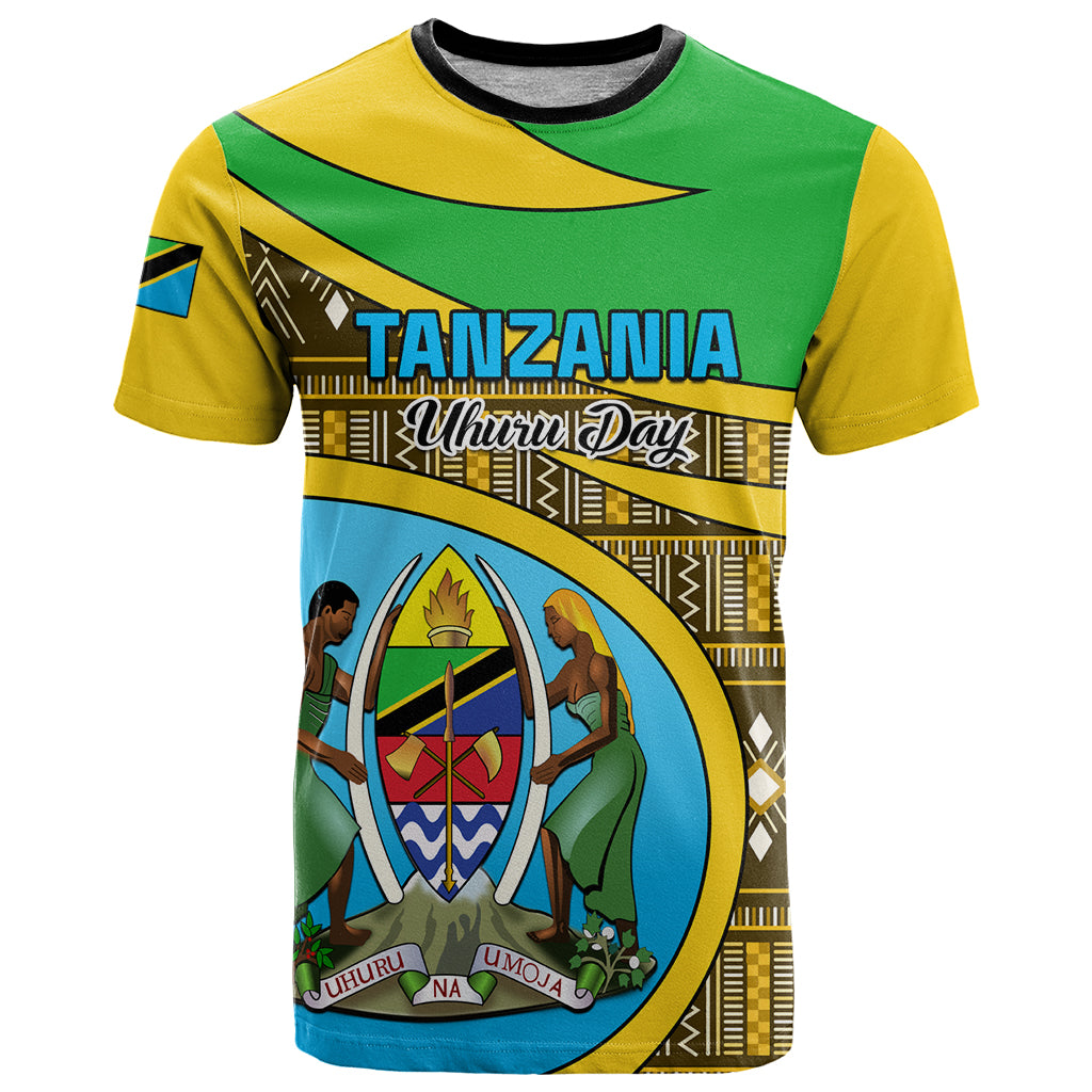 Personalised Tanzania Independence Day T-Shirt Tanzanian Coat Of Arms African Pattern Graphic Tee