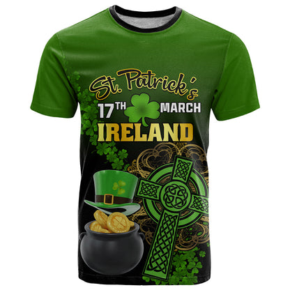 Leprechaun Hat Gold Coins St Patricks Day Personalized T-Shirt With Irish Celtic Shamrock Graphic Tee