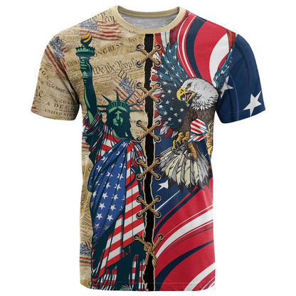 USA Eagle Statue of Liberty T-Shirt American Patriotic Spirit Graphic Tee