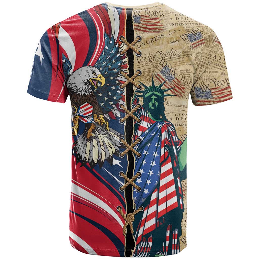 USA Eagle Statue of Liberty T-Shirt American Patriotic Spirit Graphic Tee