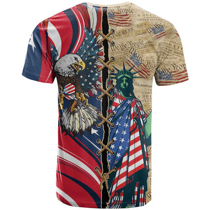 USA Eagle Statue of Liberty T-Shirt American Patriotic Spirit Graphic Tee