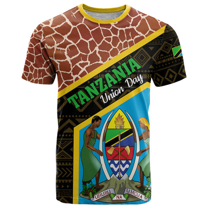 Tanzania Union Day 2024 T-Shirt Uhuru na Umoja Giraffe Pattern Graphic Tee