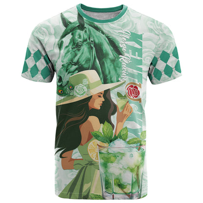 Kentucky Horse Racing T-Shirt Fancy Lady With Derby Mint Julep Cocktail Graphic Tee