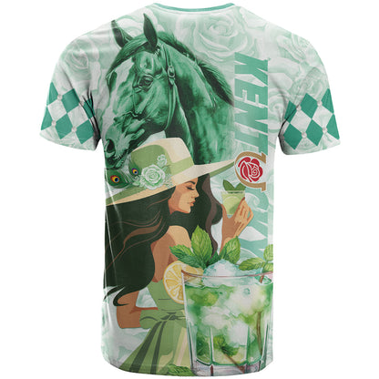 Kentucky Horse Racing T-Shirt Fancy Lady With Derby Mint Julep Cocktail Graphic Tee