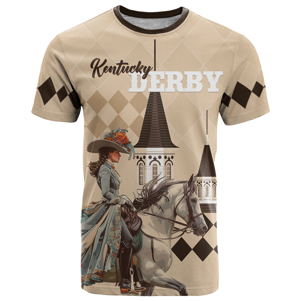 Personalized Kentucky Horse Racing T-Shirt Derby Lady Riding Horse Twin Spires Graphic Tee