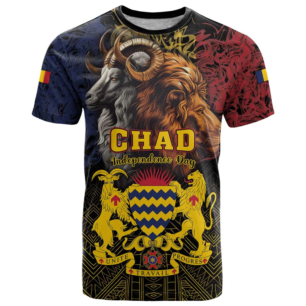 Chad Independence Day 1960 T-Shirt Tchad Goat and Lion African Pattern Graphic Tee