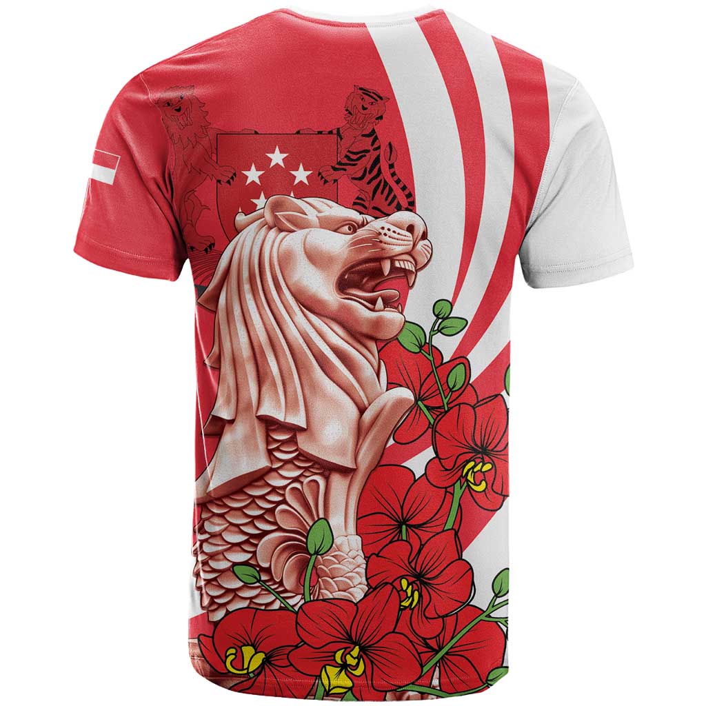 Singapore T-Shirt The Merlion With Red Orchid Graphic Tee