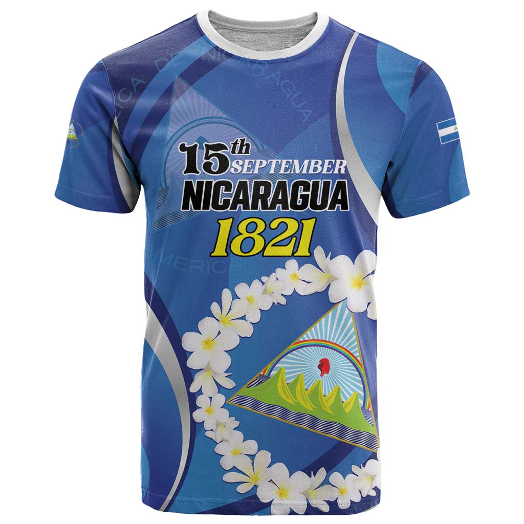 Personalized Nicaragua Independence Day 1821 T-Shirt Plumeria Floral Graphic Tee