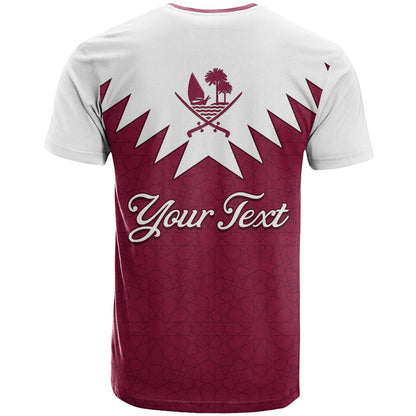 Personalised Qatar National Day T-Shirt Dawlat Qatar Map Islamic Pattern Graphic Tee
