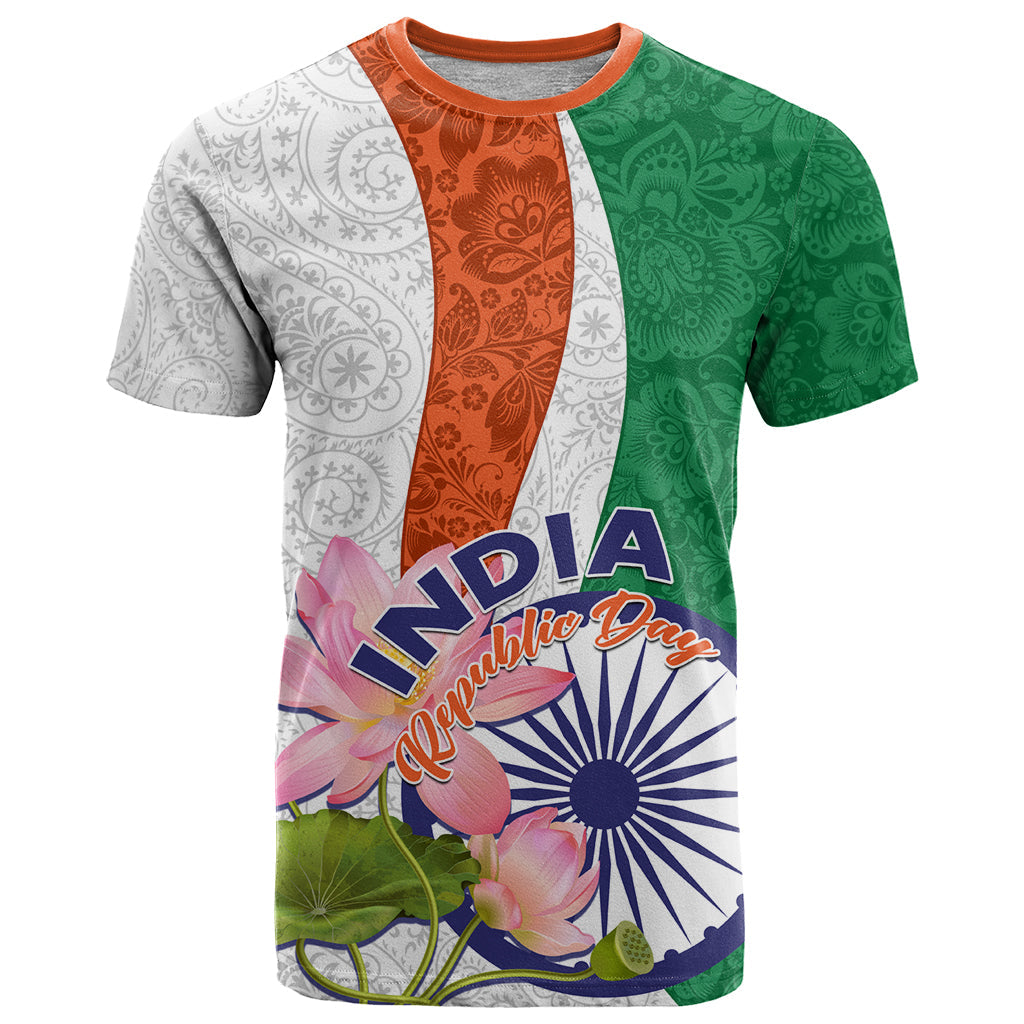India Republic Day T-Shirt Lotus Floral Paisley Pattern Graphic Tee
