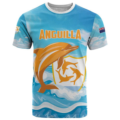 Personalized Anguilla T-Shirt Three Orange Gold Natural Dolphins Graphic Tee