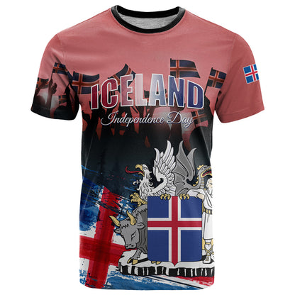 Iceland Independence Day 2024 T-Shirt Coat Of Arms Happy 80th Anniversary Graphic Tee
