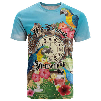 Personalized It's 5 o'clock Somewhere T-Shirt Hawaiian Tropical Parrots Graphic Tee