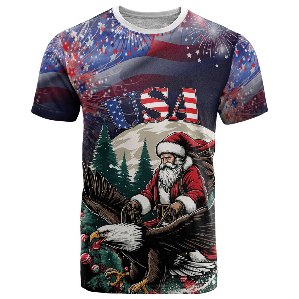 Personalized USA Christmas T-Shirt Santa Claus With Eagle Graphic Tee