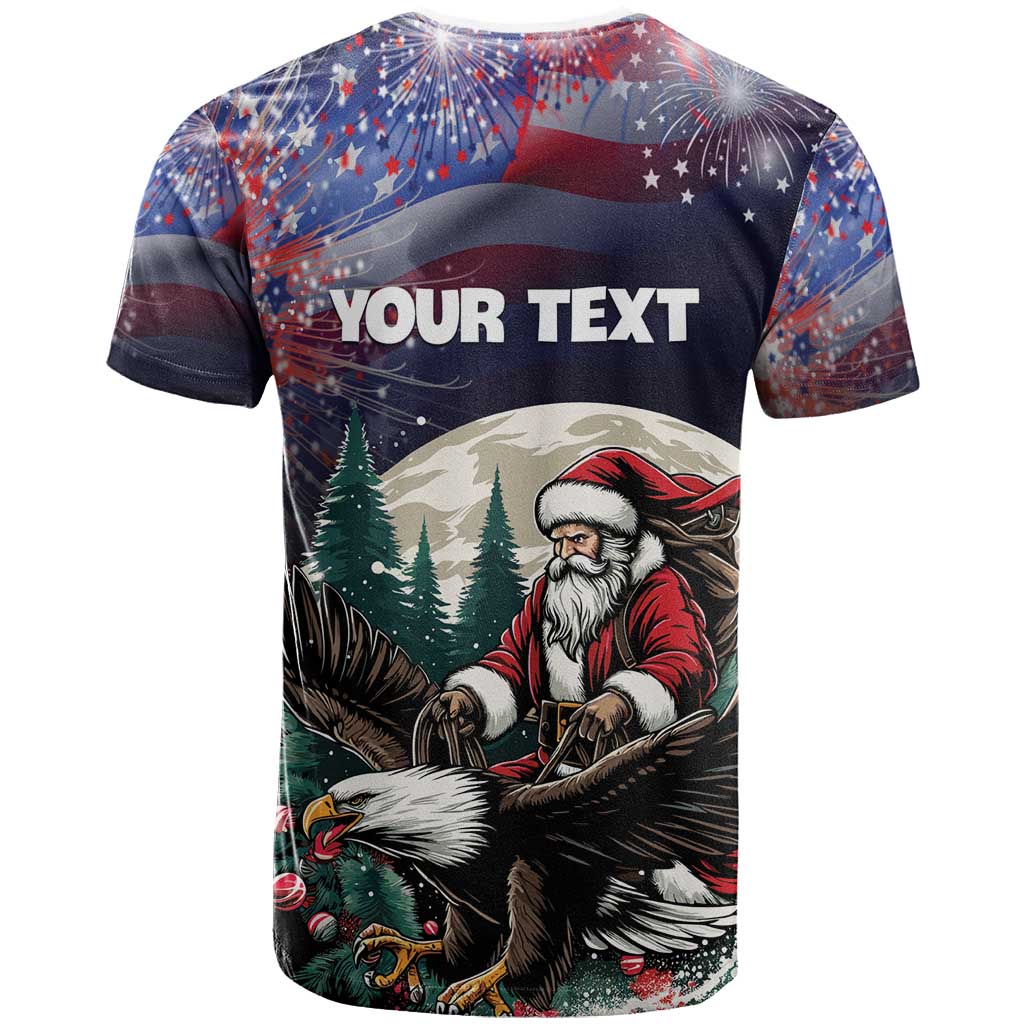 Personalized USA Christmas T-Shirt Santa Claus With Eagle Graphic Tee