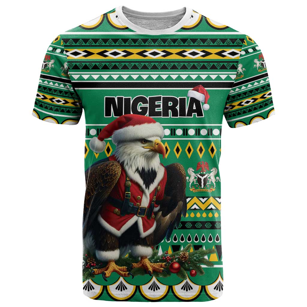 Nigeria Christmas T-Shirt Eagle Santa African Pattern Graphic Tee
