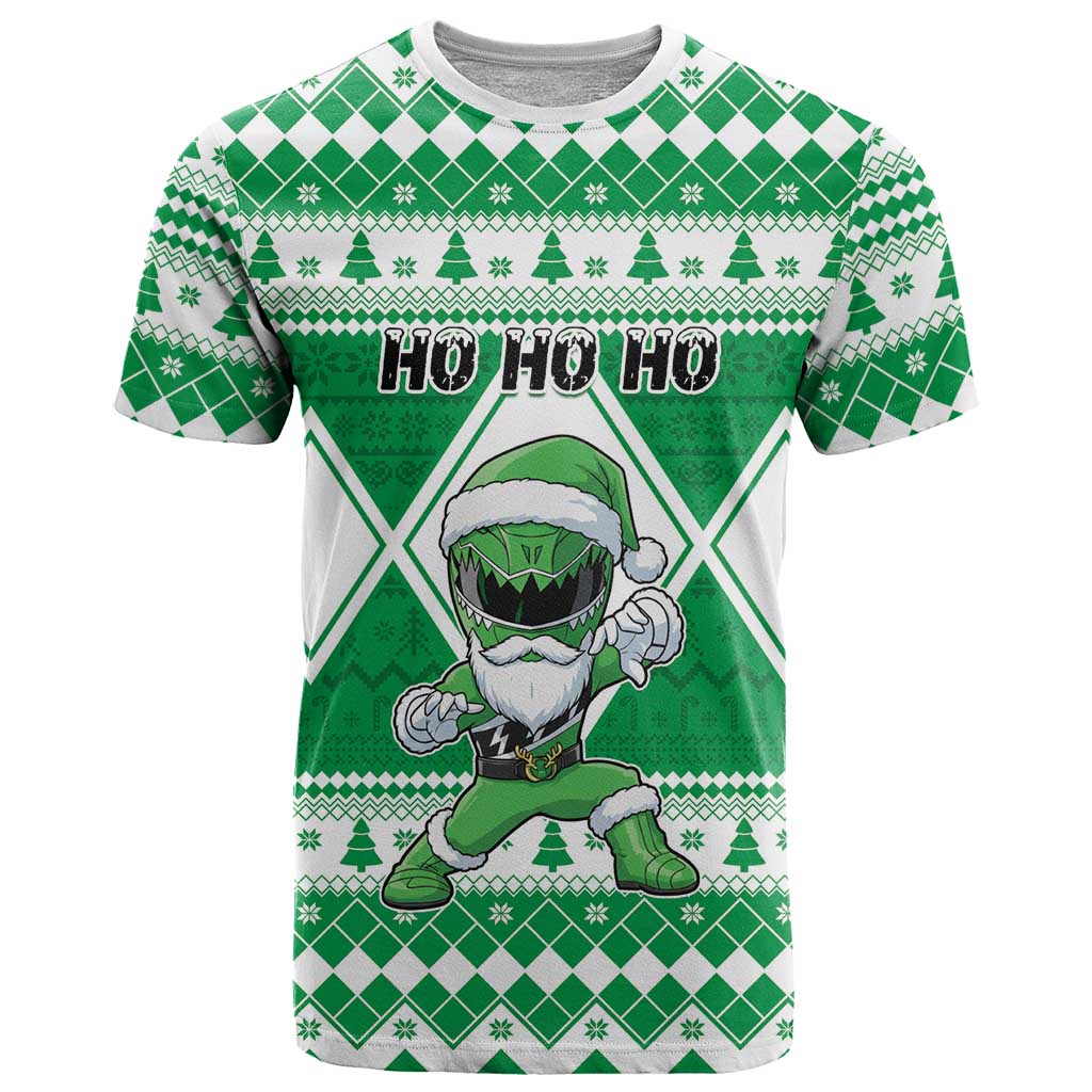 Personalized Power Green Ranger Santa Claus T-Shirt Funny Christmas Graphic Tee
