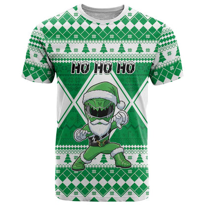 Personalized Power Green Ranger Santa Claus T-Shirt Funny Christmas Graphic Tee