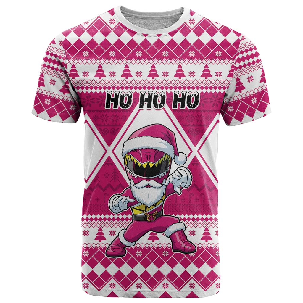 Personalized Power Pink Ranger Santa Claus T-Shirt Funny Christmas Graphic Tee