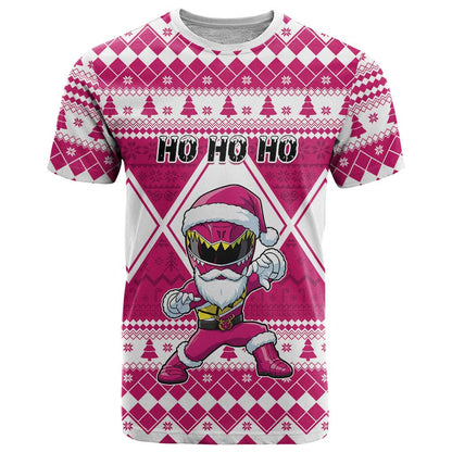 Personalized Power Pink Ranger Santa Claus T-Shirt Funny Christmas Graphic Tee