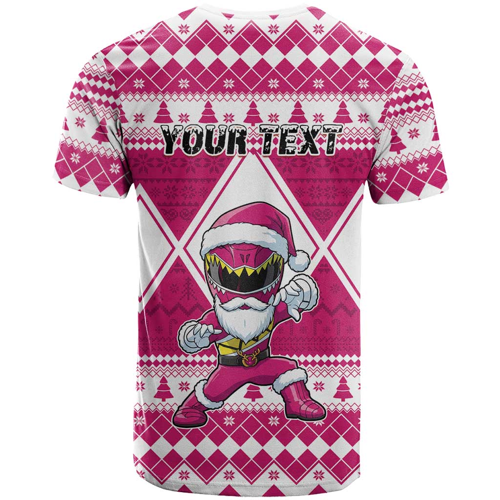 Personalized Power Pink Ranger Santa Claus T-Shirt Funny Christmas Graphic Tee