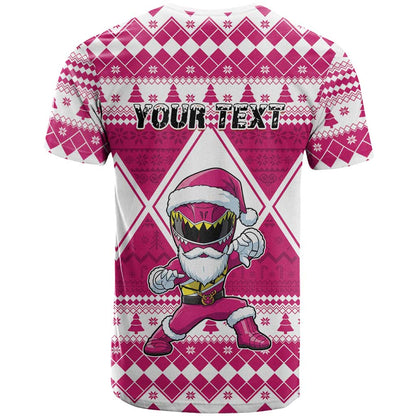 Personalized Power Pink Ranger Santa Claus T-Shirt Funny Christmas Graphic Tee