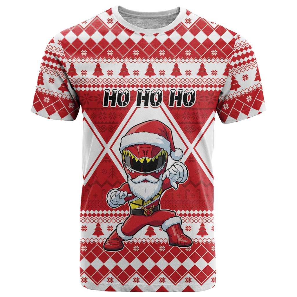 Personalized Power Red Ranger Santa Claus T-Shirt Funny Christmas Graphic Tee
