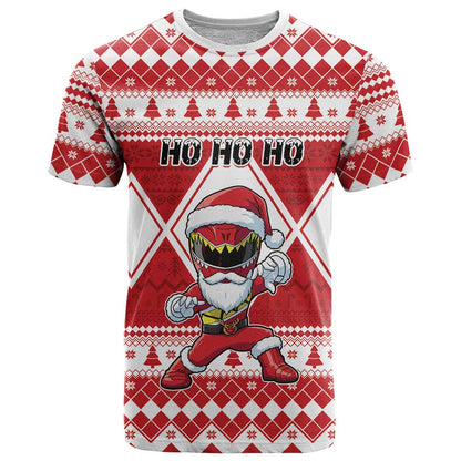 Personalized Power Red Ranger Santa Claus T-Shirt Funny Christmas Graphic Tee