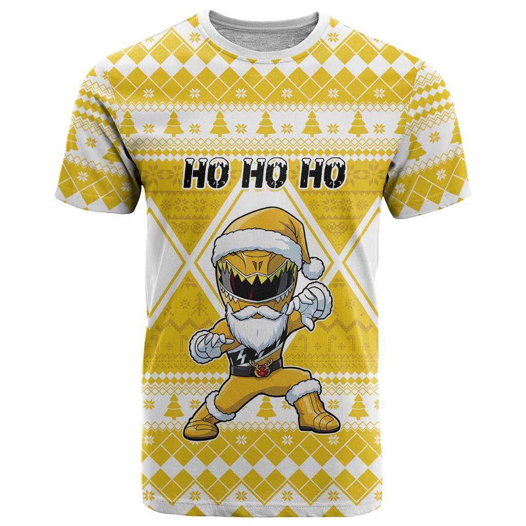 Personalized Power Yellow Ranger Santa Claus T-Shirt Funny Christmas Graphic Tee