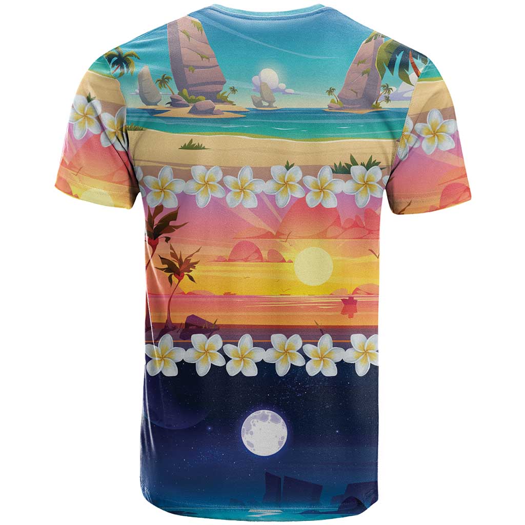 Hawaii Beach Landscape Time-Lapse T-Shirt Tropical Plumeria Flowers Graphic Tee