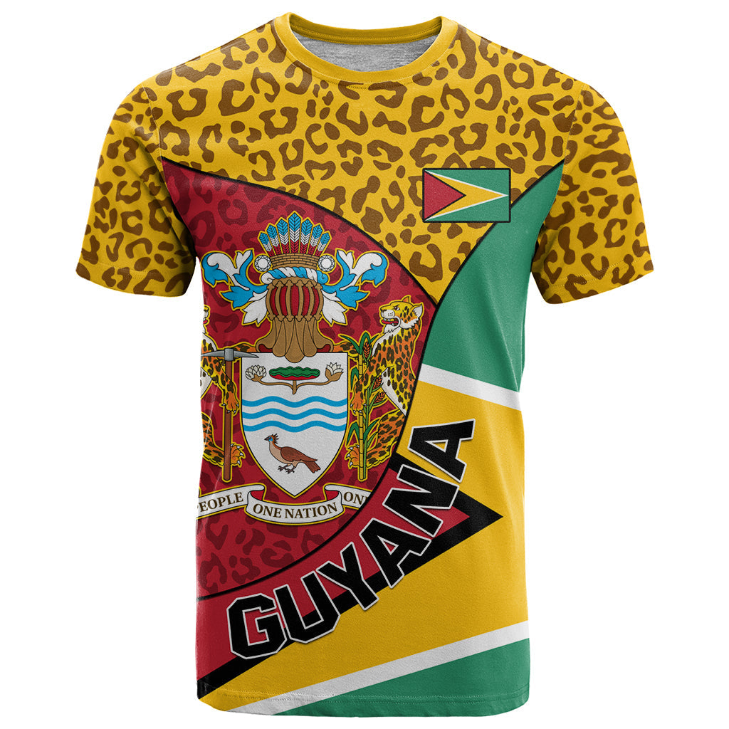 Guyana Republic Day T-Shirt Coat Of Arms Leopard Pattern Graphic Tee