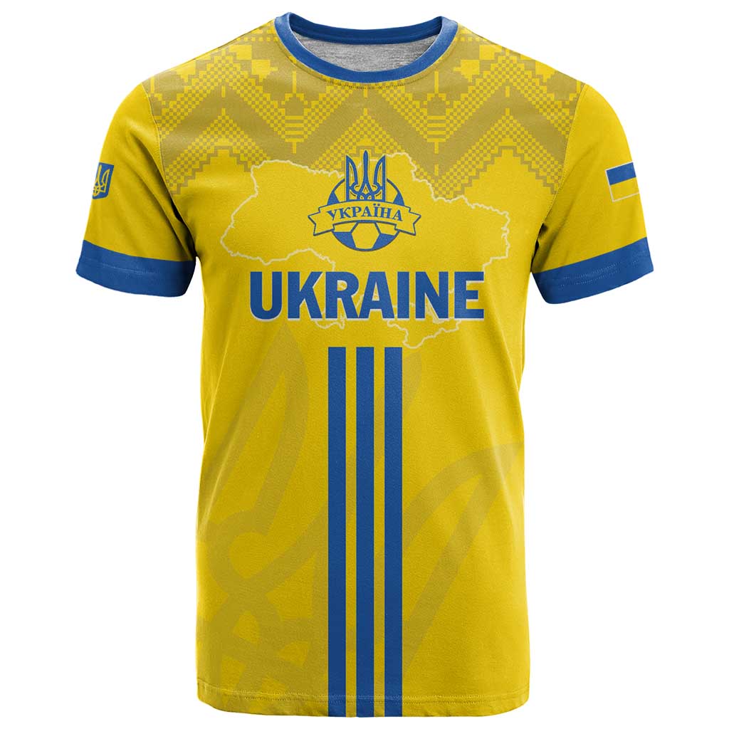 Custom Ukraine 2024 Football T-Shirt Ukrainian Folk Pattern Graphic Tee