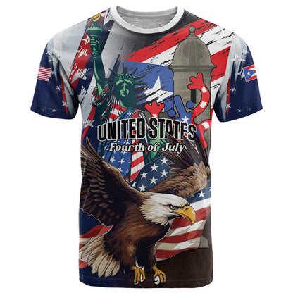 Personalized Puerto Rico 4th of July T-Shirt USA Statue of Liberty El Morro Graphic Tee