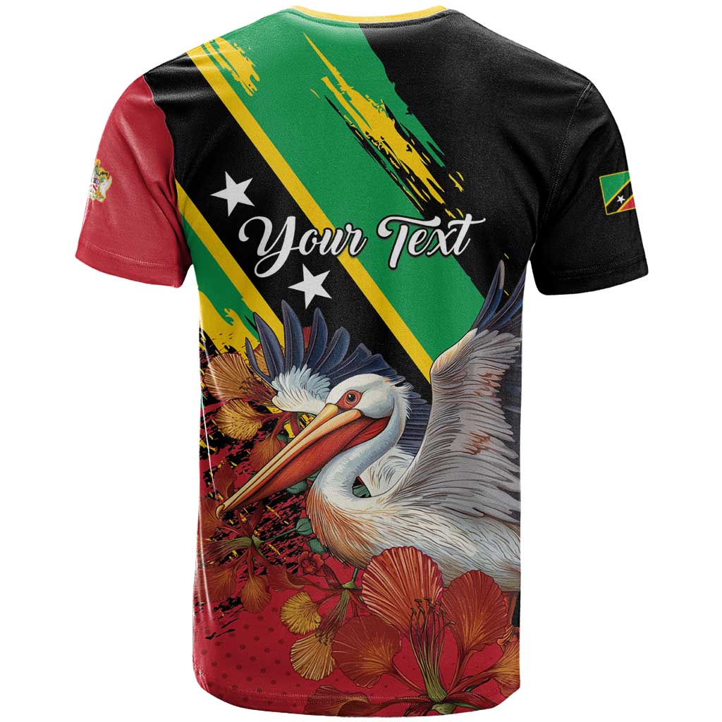 Personalized Saint Kitts and Nevis Pelican T-Shirt Royal Poinciana Flowers Graphic Tee