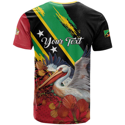 Personalized Saint Kitts and Nevis Pelican T-Shirt Royal Poinciana Flowers Graphic Tee