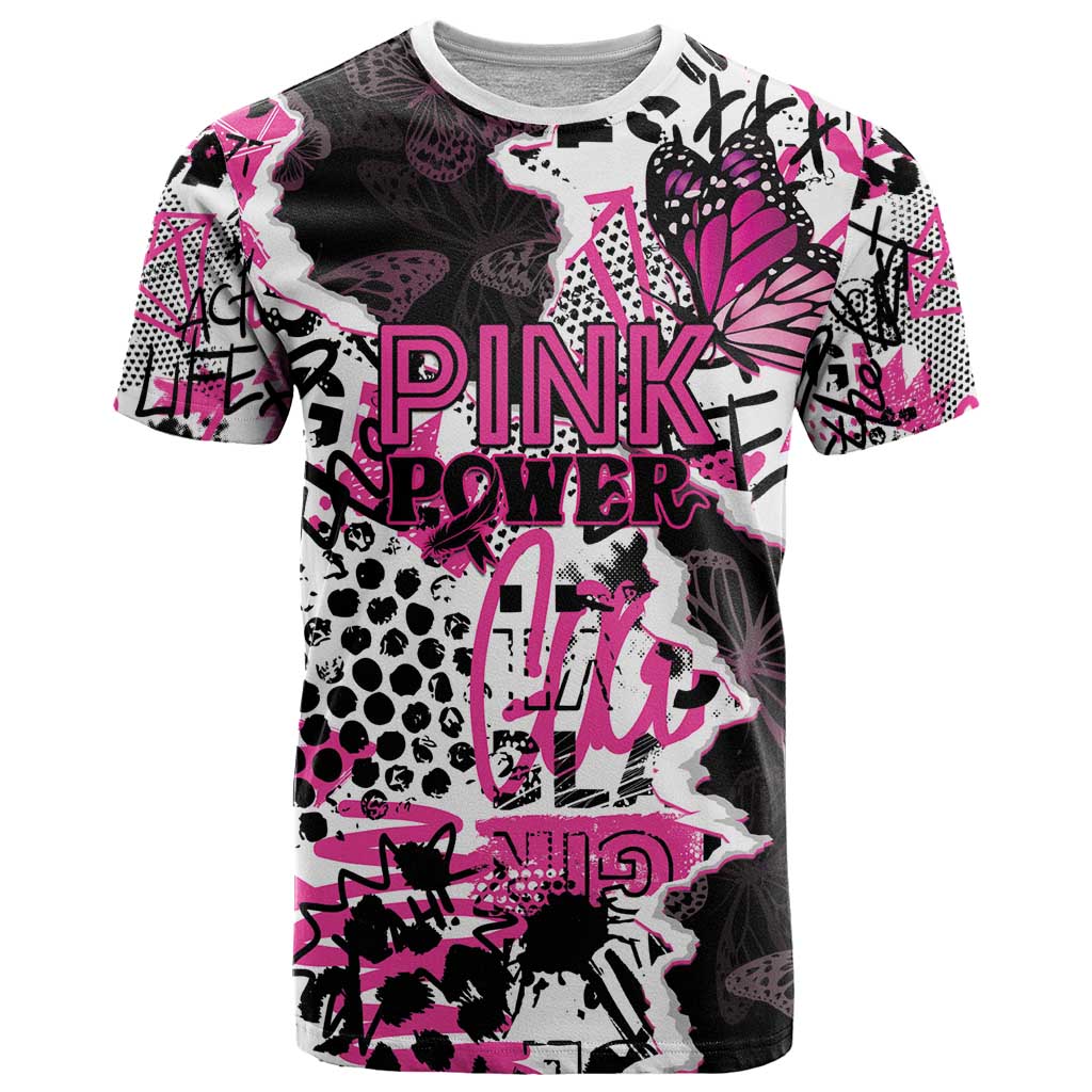 Personalized Pink Power Graffiti T-Shirt Breast Cancer Awareness Graphic Tee